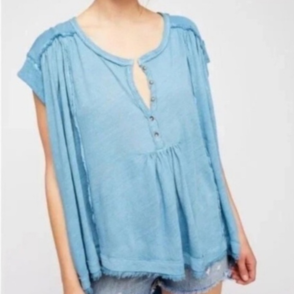 Free People Blue Button-Front Top